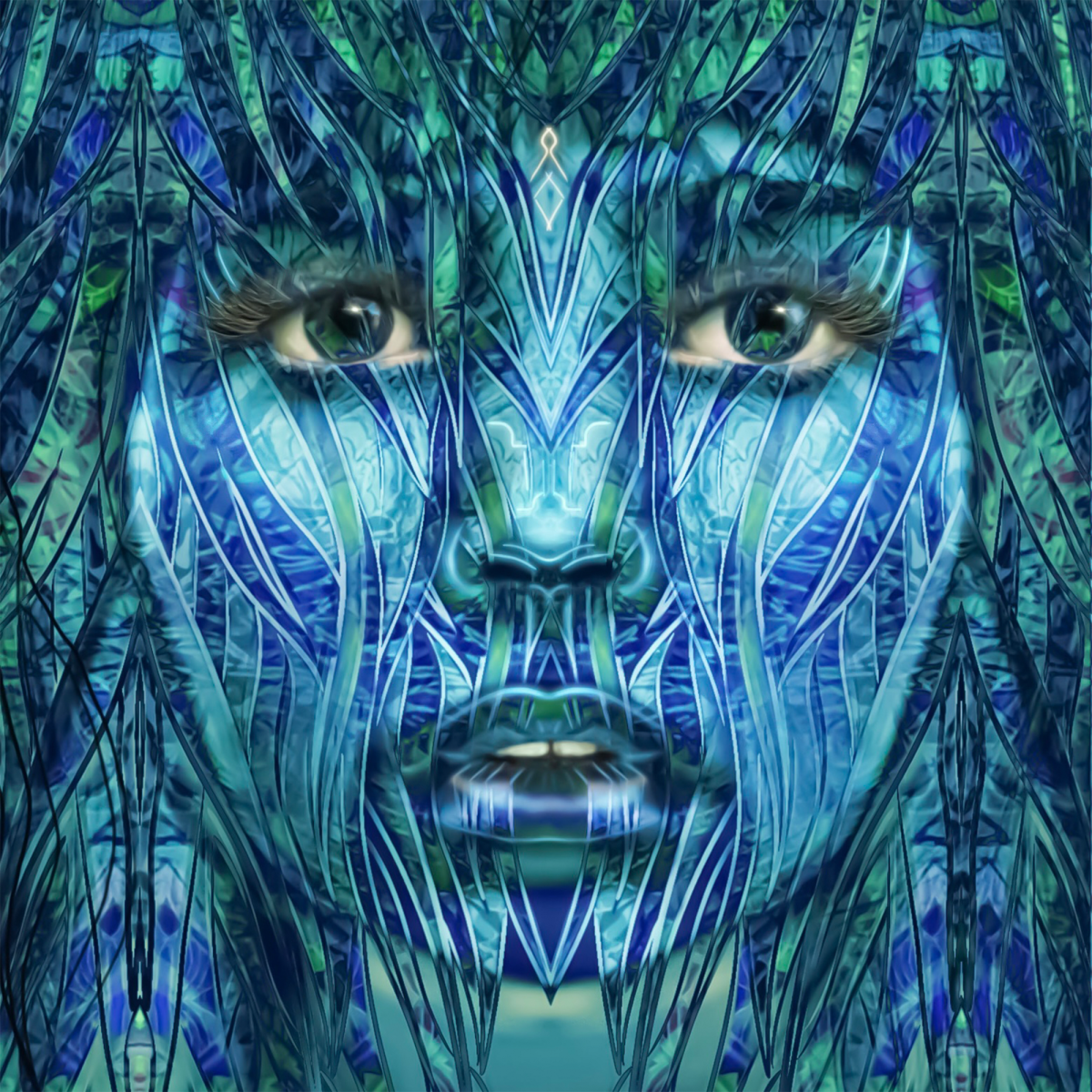 Elemental Gaze by Carolyn Hammond — symbolic blue and green portrait artwork