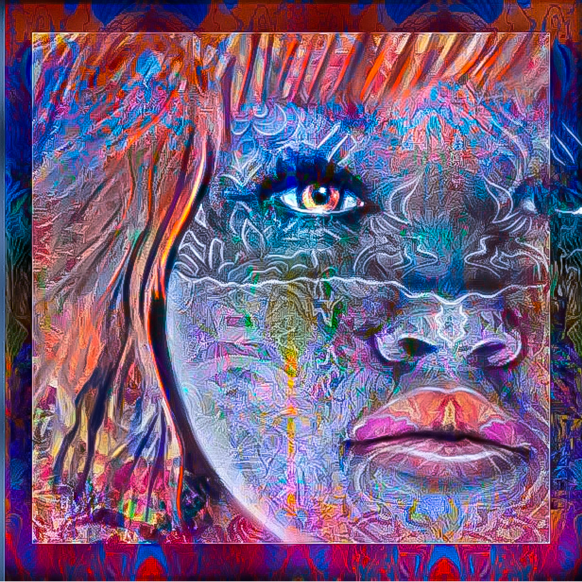 Veil of Colours by Carolyn Hammond — colourful portrait with a visible eye