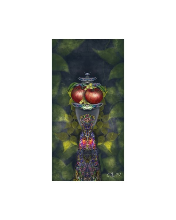 Dreamscape Fruits open-edition fine-art print by Carolyn Hammond, showing apples and grapes in a dreamlike symbolic composition with an integral white border.